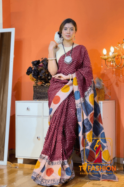 প্রিমিয়াম ন্যাচারাল রেওন সিল্ক বাটিক শাড়ি